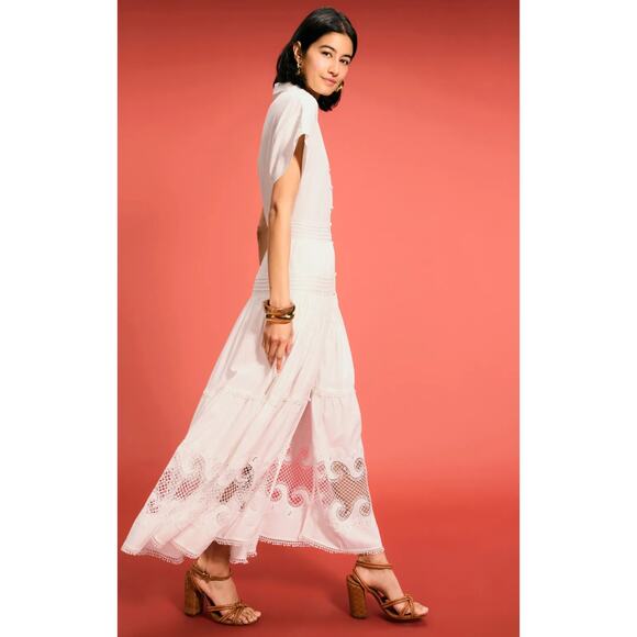 Maje Embroidered Ruffled Maxi Dress in White - Picture 3 of 9